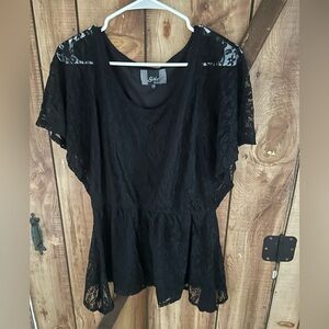 Slinky Brand Black Lace Blouse Size Small Babydoll